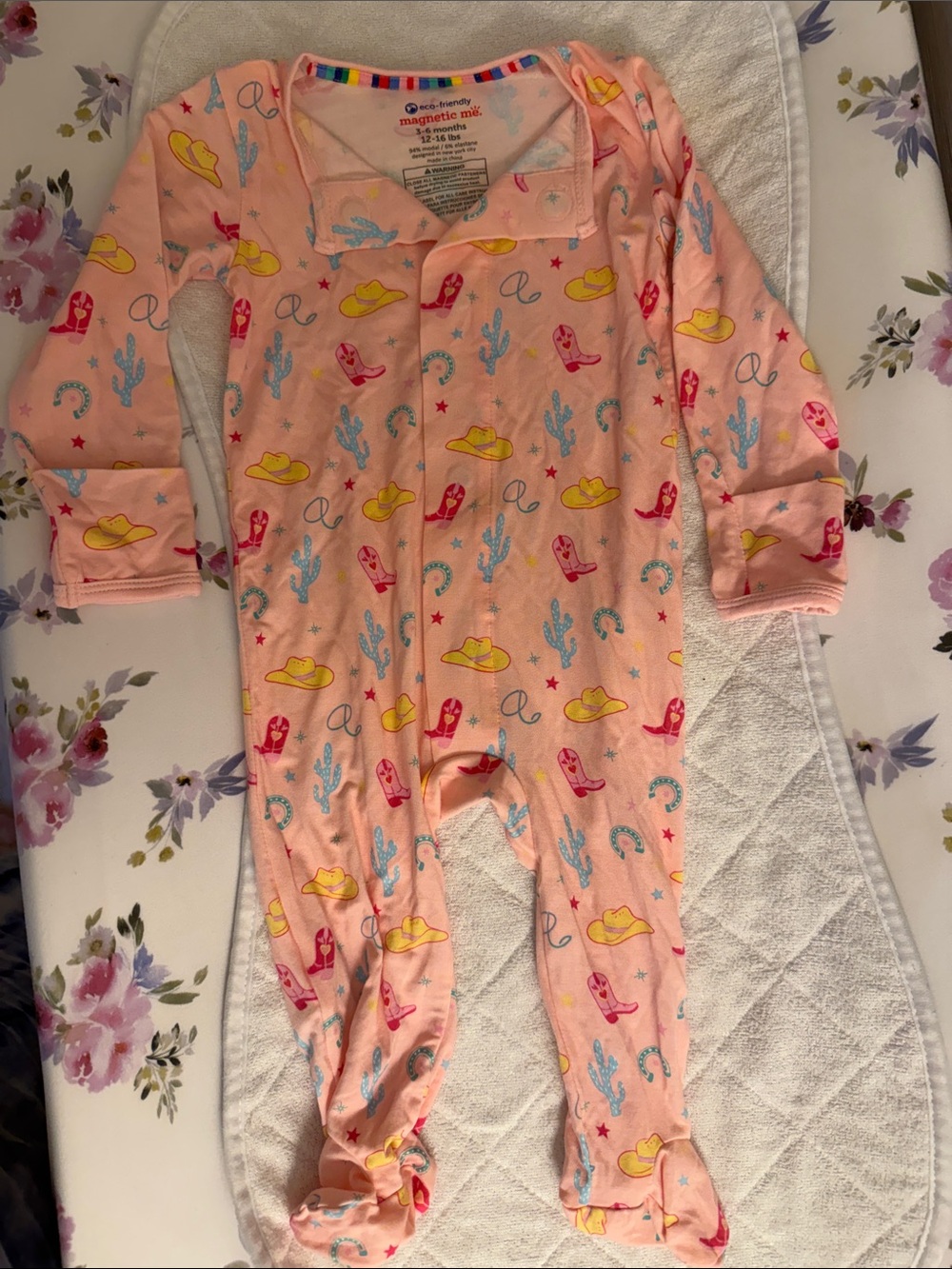 Magnetic Me Pink Western Print Footed One-Piece for Kids